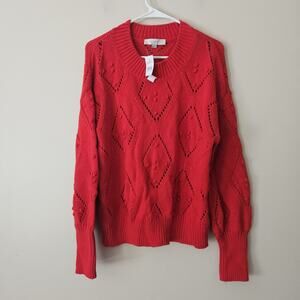 LOFT Textured Stitch Sweater Women’s Red Knit Pullover Long Sleeve Size XL